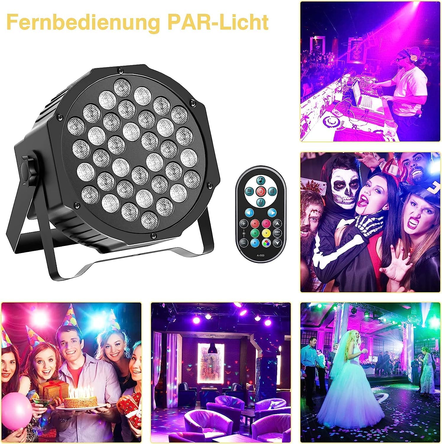 36W RGB Lumiere de Scene avec Son Activé, Par 36 LED Projecteur Jeux de Lumiere Eclairage Scene avec Télécommande, Lumière Disco pour Fête DJ Bars - 4