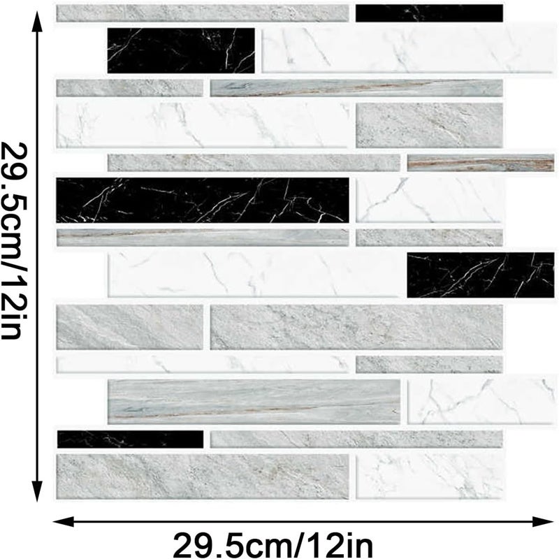 Lot de 10 panneaux muraux 3D, carreaux autocollants modernes pour cuisine, salle de bain et chambre (noir, blanc, gris) - 3