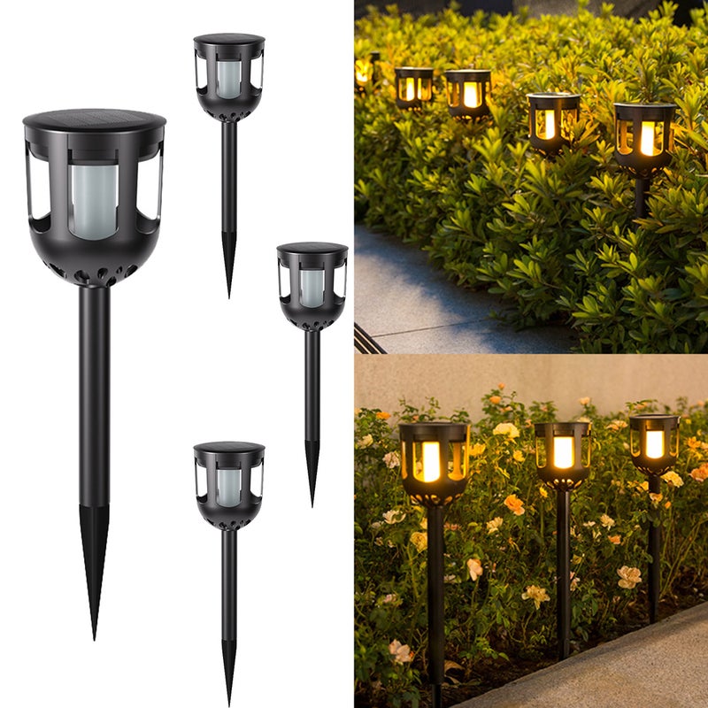 Zestaw 4 wodoodpornych lamp solarnych zewnętrznych, lampy ogrodowe zewnętrzne, lampy z płomieniem LED, solarne lampy ogrodowe
