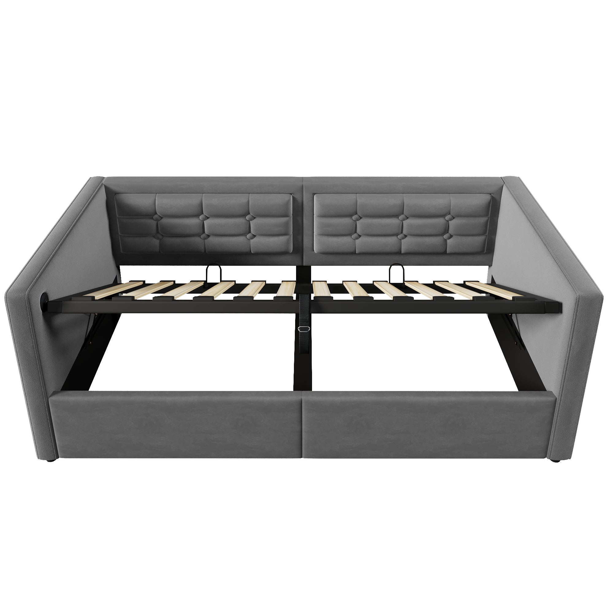 Rozkładana sofa 90 x 190 cm, wyposażona w hydrauliczny schowek oraz porty ładowania USB i Type-C, szara, aksamit. - 6