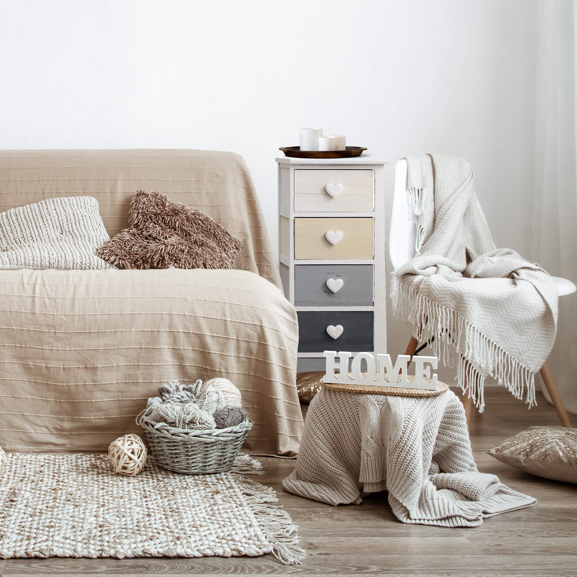 Chiffonnier Mobili Rebecca Commode 5 Tiroirs Bois Blanc Beige Gris 87x37x25 - 7