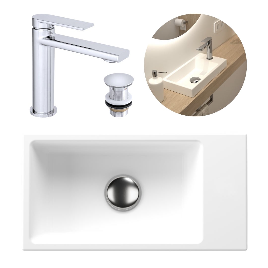 Umywalka Sora Zestaw GranMaster - biała wraz z baterią i korkiem klik klak 1szt.