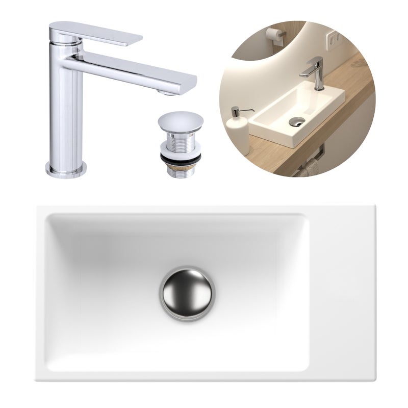 Umywalka Sora Zestaw GranMaster - biała wraz z baterią i korkiem klik klak 1szt.