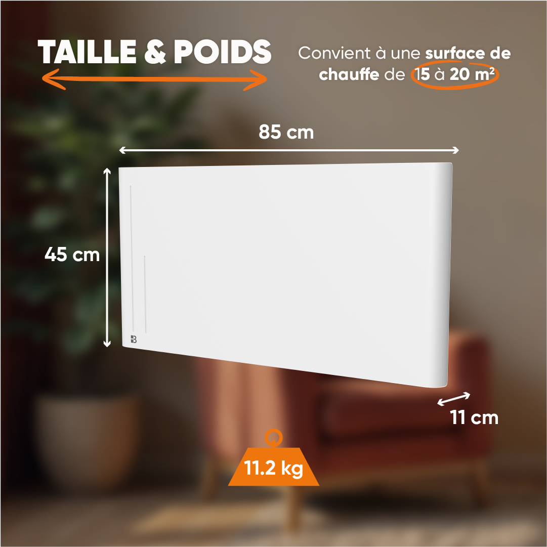 Radiateur électrique fixe à inertie sèche céramique 2000W Bestherm ALBA horizontal blanc - 5
