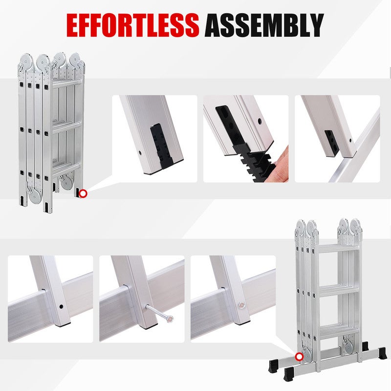 Échelle multifonctionnelle OUTIGO, 7 en 1, pliable, en aluminium, avec 2 roues, charge maximale 150 kg, 12 marches. - 5