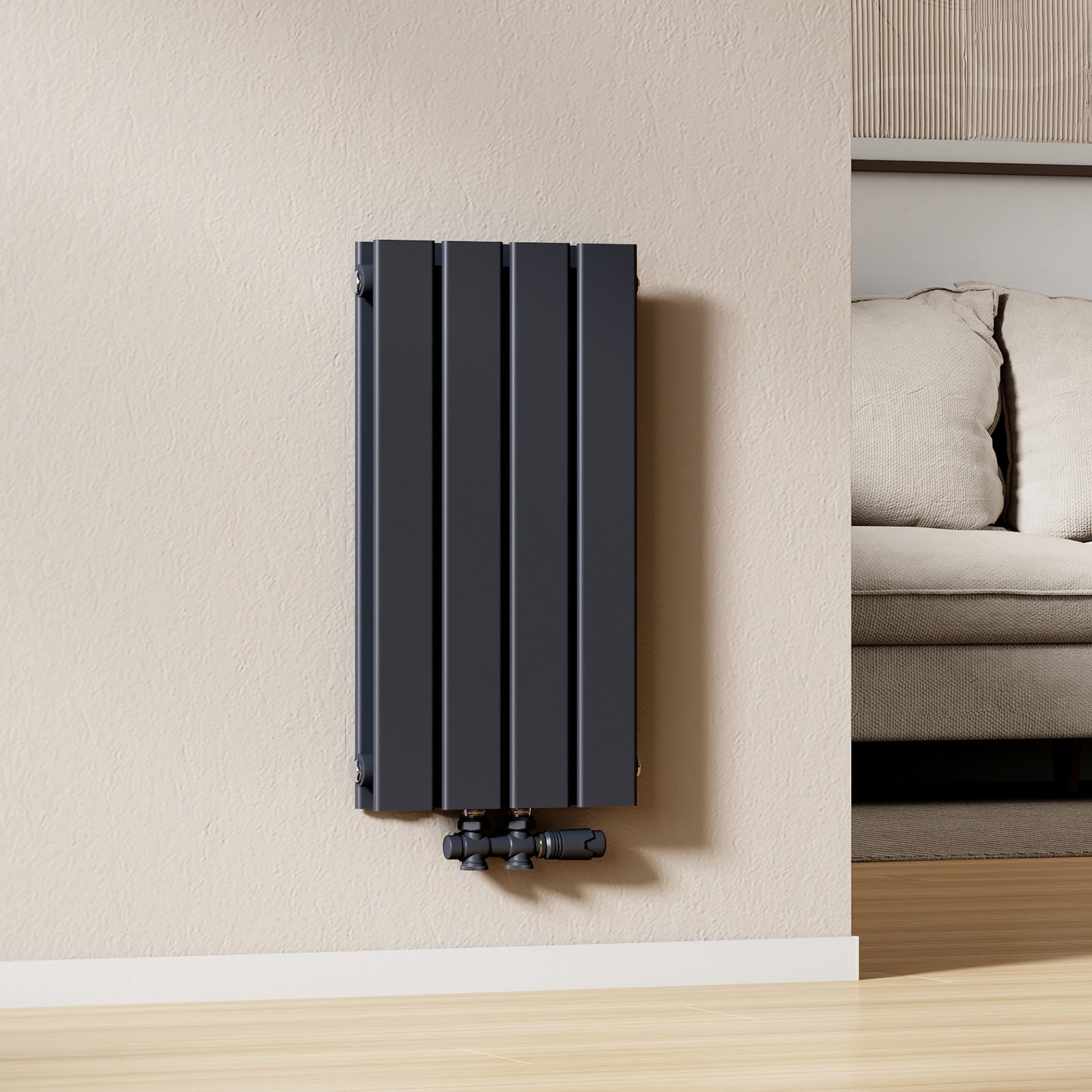 EMKE Grzejnik Stalowy Podwójny Pionowy 327W, 60x30,4 cm, 4 bar, do 4 m² – Antracytowy