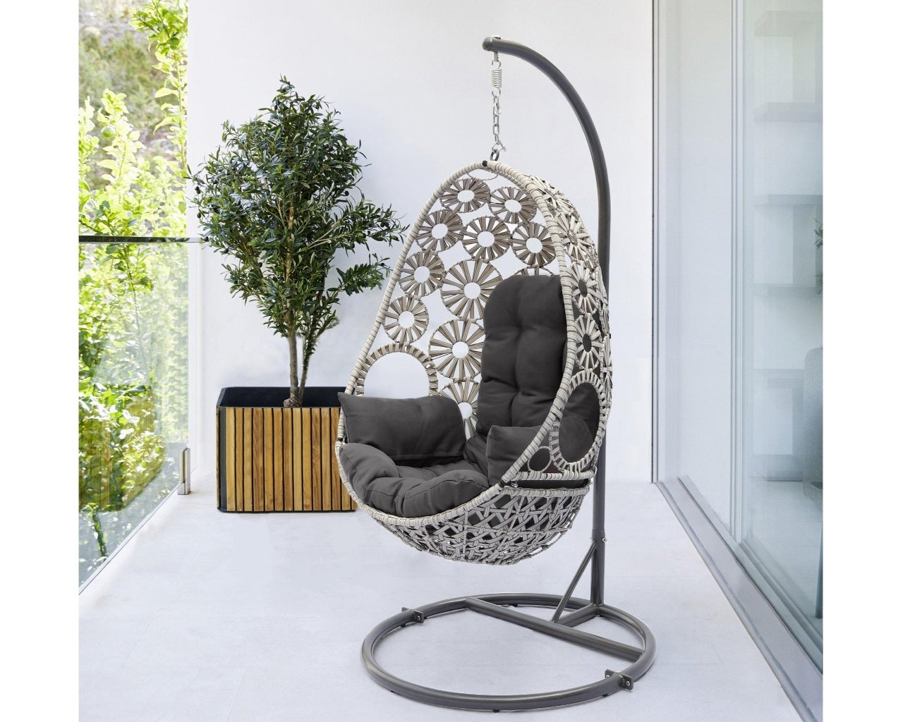 Baloiço de jardim em resina cor creme com almofada SAMOA - DCB GARDEN - 3