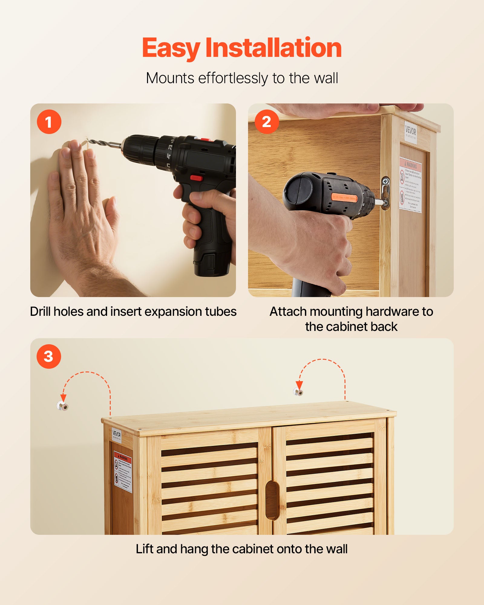 Armoire murale de salle bain VEVOR, 2 portes et étagère réglable avec 3 niveaux de hauteur, armoire à pharmacie de rangement, pour buanderie, cuisine - 6