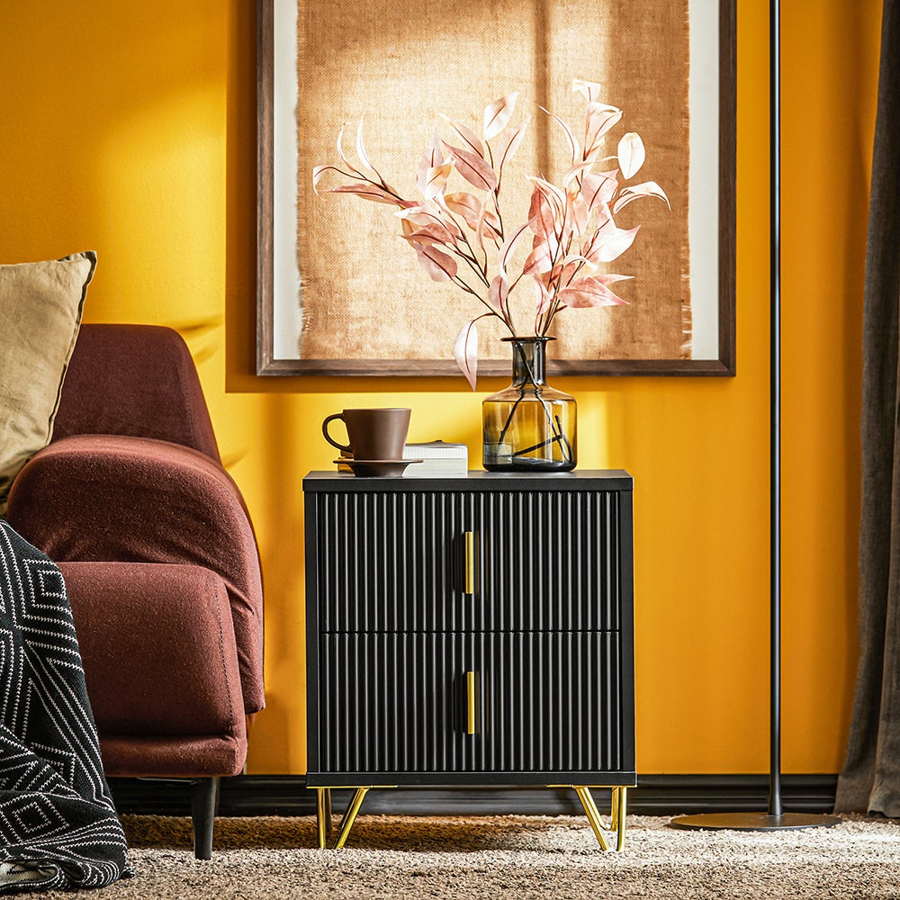 Mesita de Noche Mesa Auxiliar Mobiliario de Salón Moderno con 2 Cajones 40 x 40 x 47 cm Negro FBT115-SCH SoBuy ES - 2