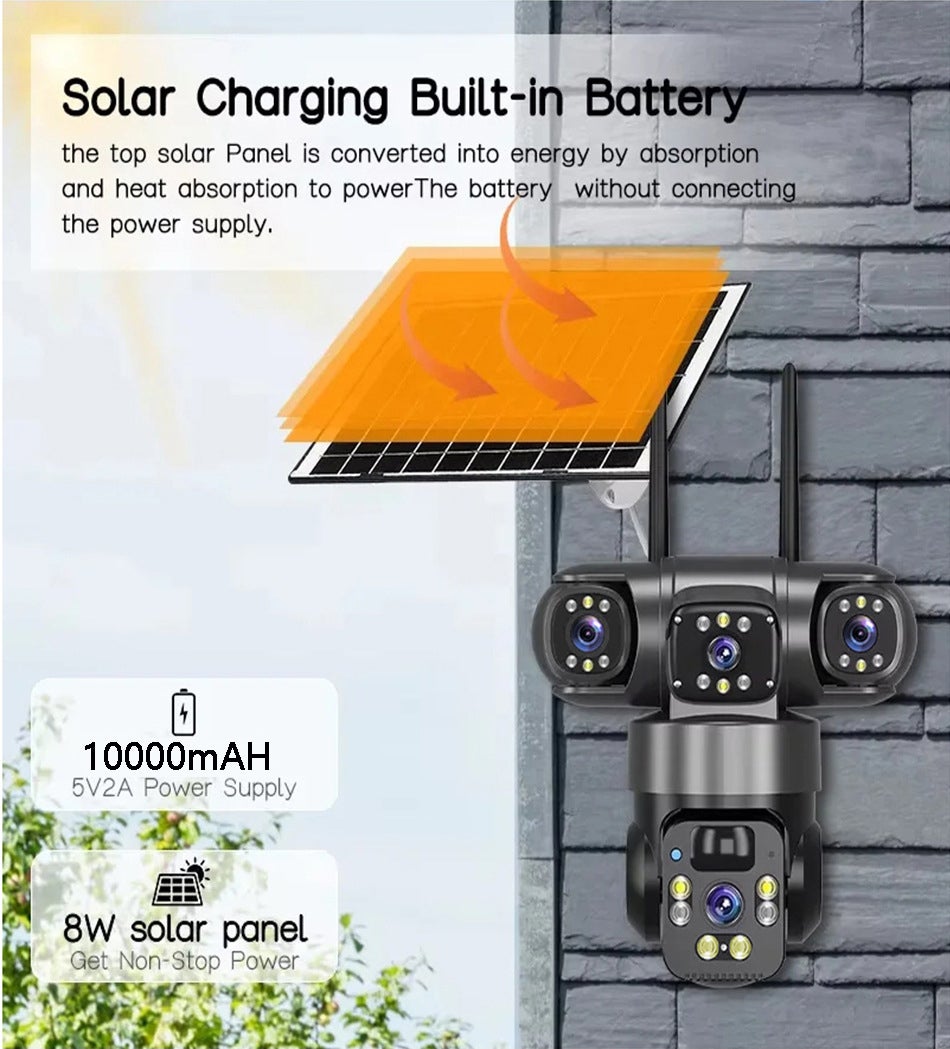 MOORLE Caméra de surveillance extérieure solaire - 4G, rotation à 355°, détection humaine PIR, vision nocturne, surveillance à distance, IP66 - 6
