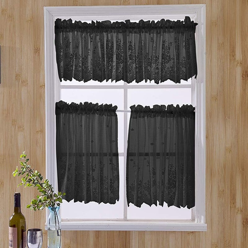 1 sztuka firanki z woalu, prześwitująca firana żakardowa, firana w stylu rustykalnym, karnisz nie jest dołączony (szer. 74 cm x wys. 61 cm) - 3