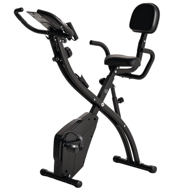 Bicicleta ergométrica dobrável ajustável em altura e resistência com tela LCD e assento com encosto 51x97x115 cm Preto