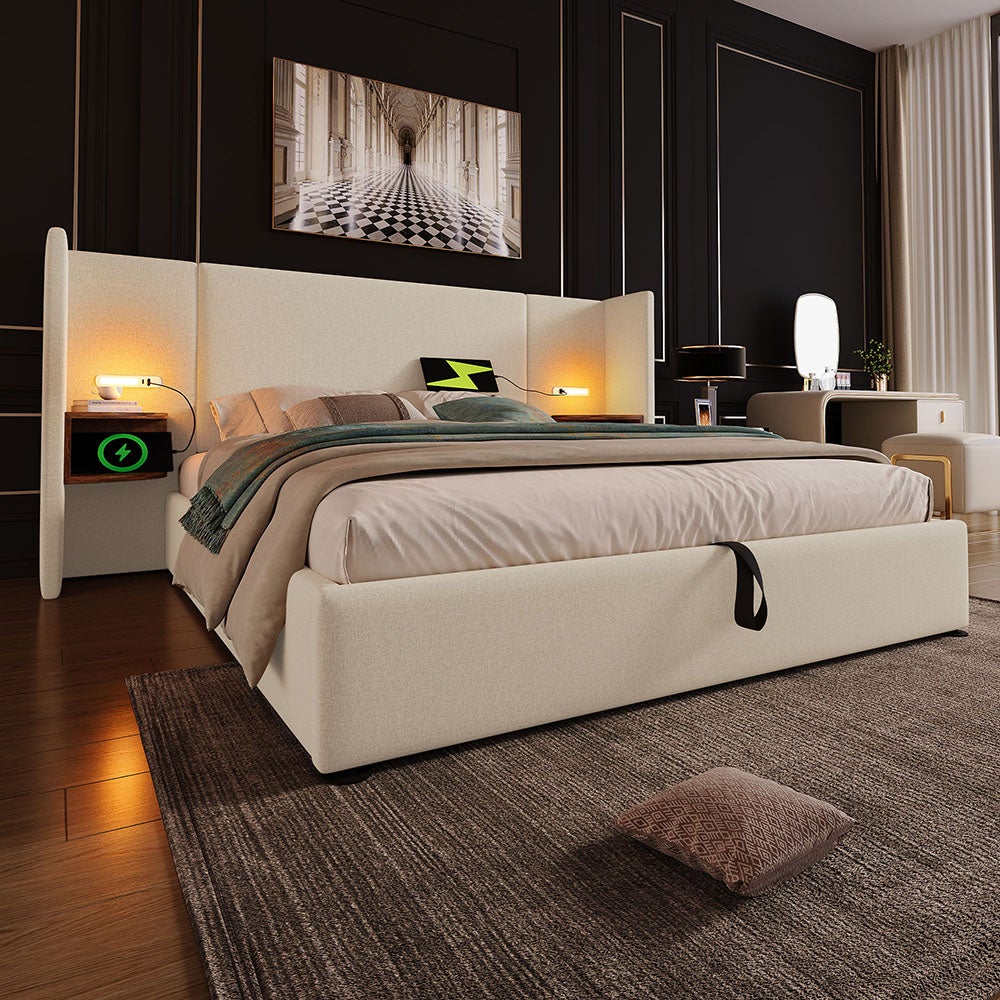Lit double capitonné 180 x 200 avec table de chevet, liseuse et — free download