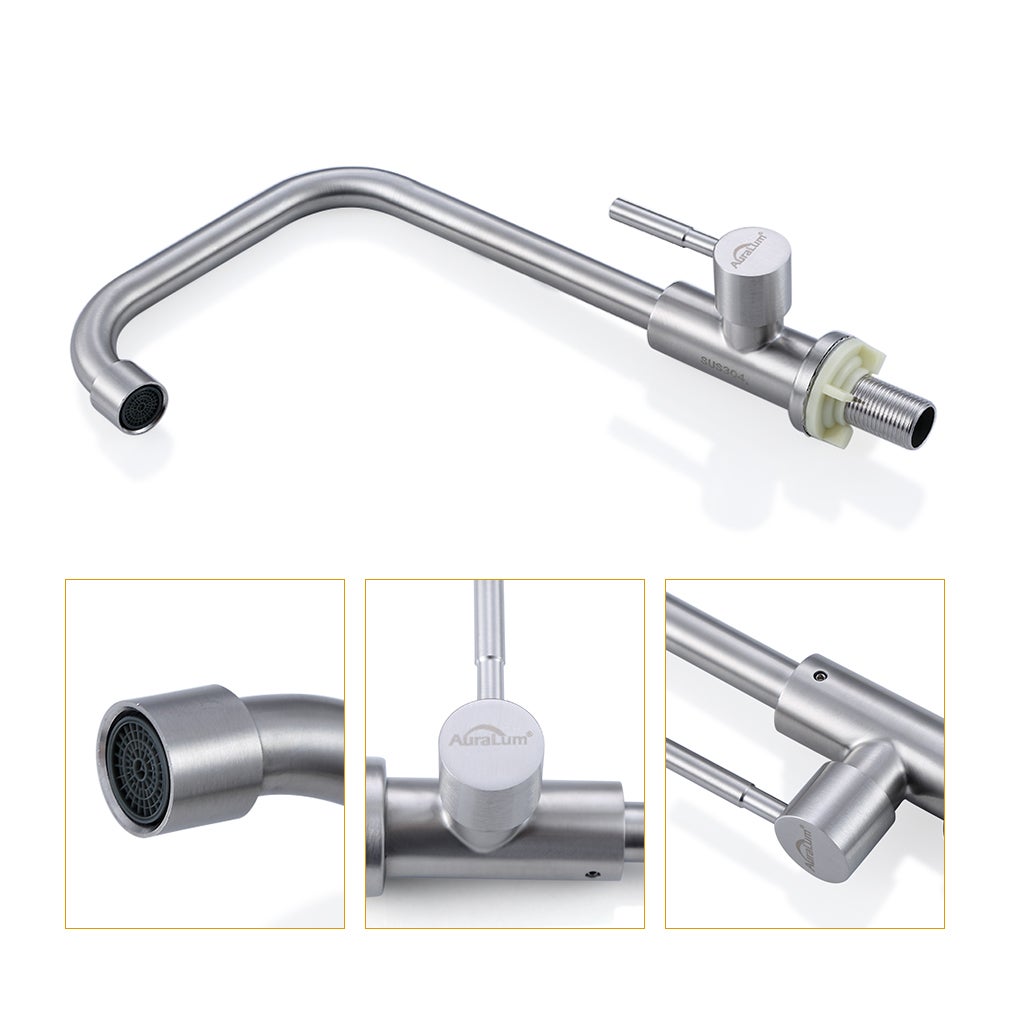 Auralum MAX Rubinetto da cucina ad acqua fredda, girevole a 360°, rubinetto per lavello ad acqua fredda leva singola, acciaio inossidabile-Spazzolato - 8