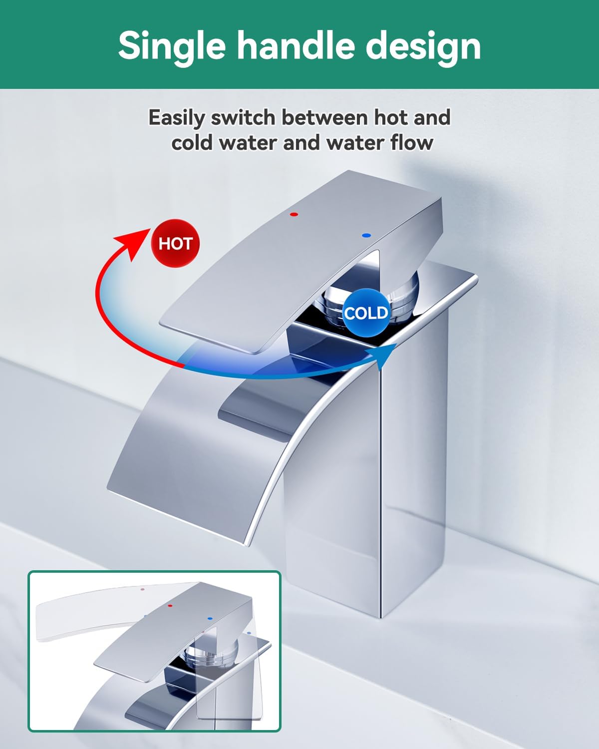 Grifo de lavabo galvanizado con cabezal rociador en cascada, grifo de baño con cabezal rociador, grifo de lavabo - 5