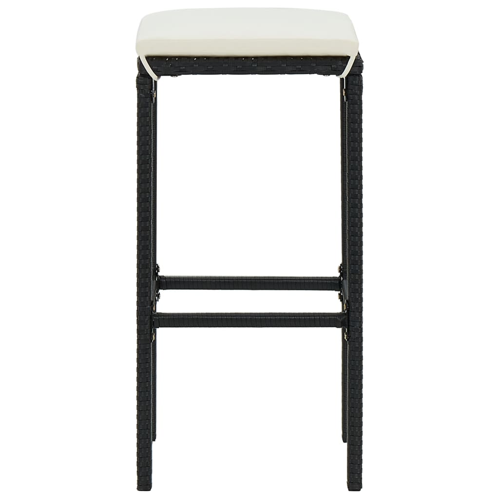 Tabourets de bar avec coussins 3 pcs Noir Résine tressée - 5