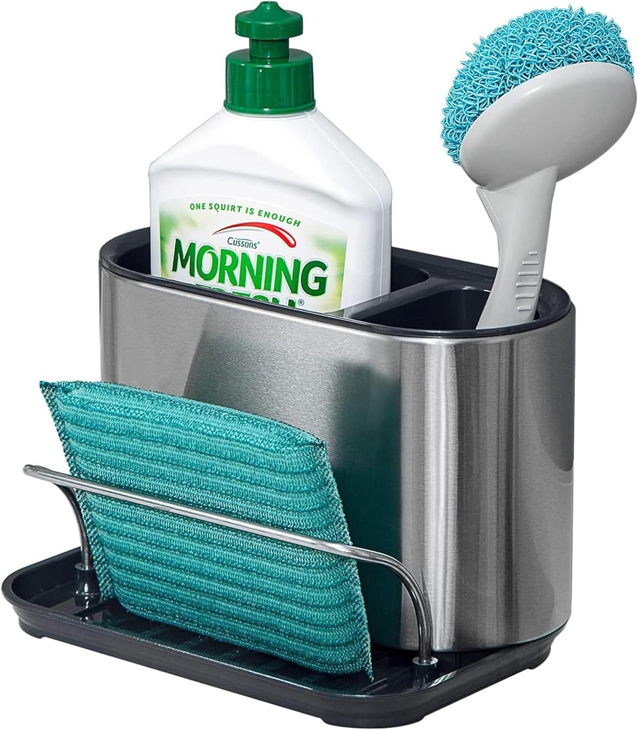 Ociekacz do zlewu - Stojak na gąbkę do zlewu kuchennego ze stali nierdzewnej - Uchwyt na gąbkę z tacką ociekową