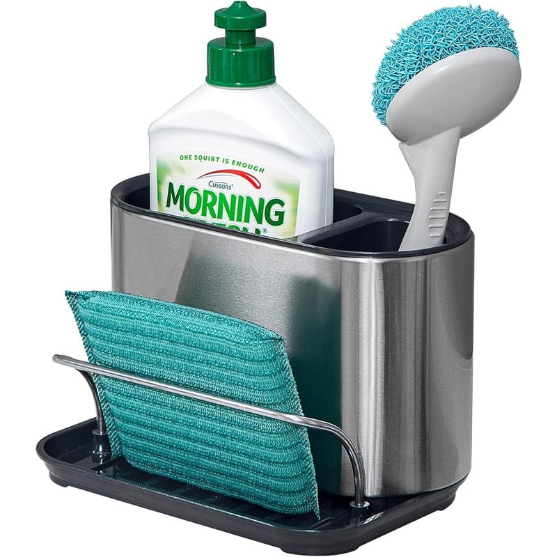 Ociekacz do zlewu - Stojak na gąbkę do zlewu kuchennego ze stali nierdzewnej - Uchwyt na gąbkę z tacką ociekową