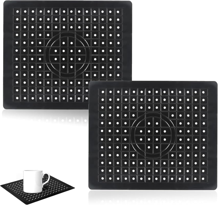 2-częściowa czarna mata pod zlew kuchenny, do przycięcia, 31,4 x 26 cm, silikonowa osłona na matę pod zlew kuchenny, wzór plastra miodu, odpowiednia d