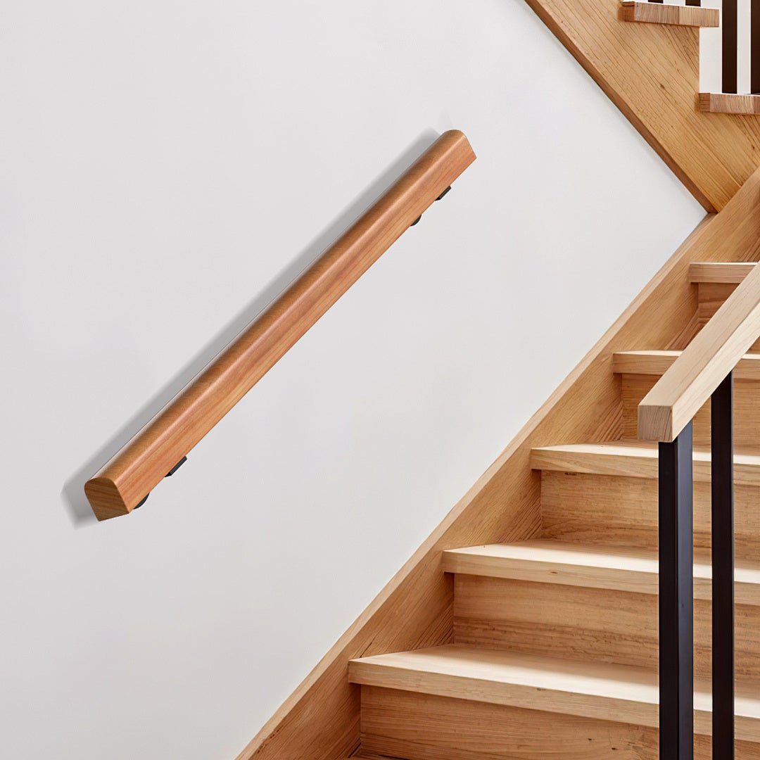 Main-Courante en Bois avec Garde-Corps Rond Laqué en Teinte Noyer avec Supports et Raccords pour Tubes 60cm - 8