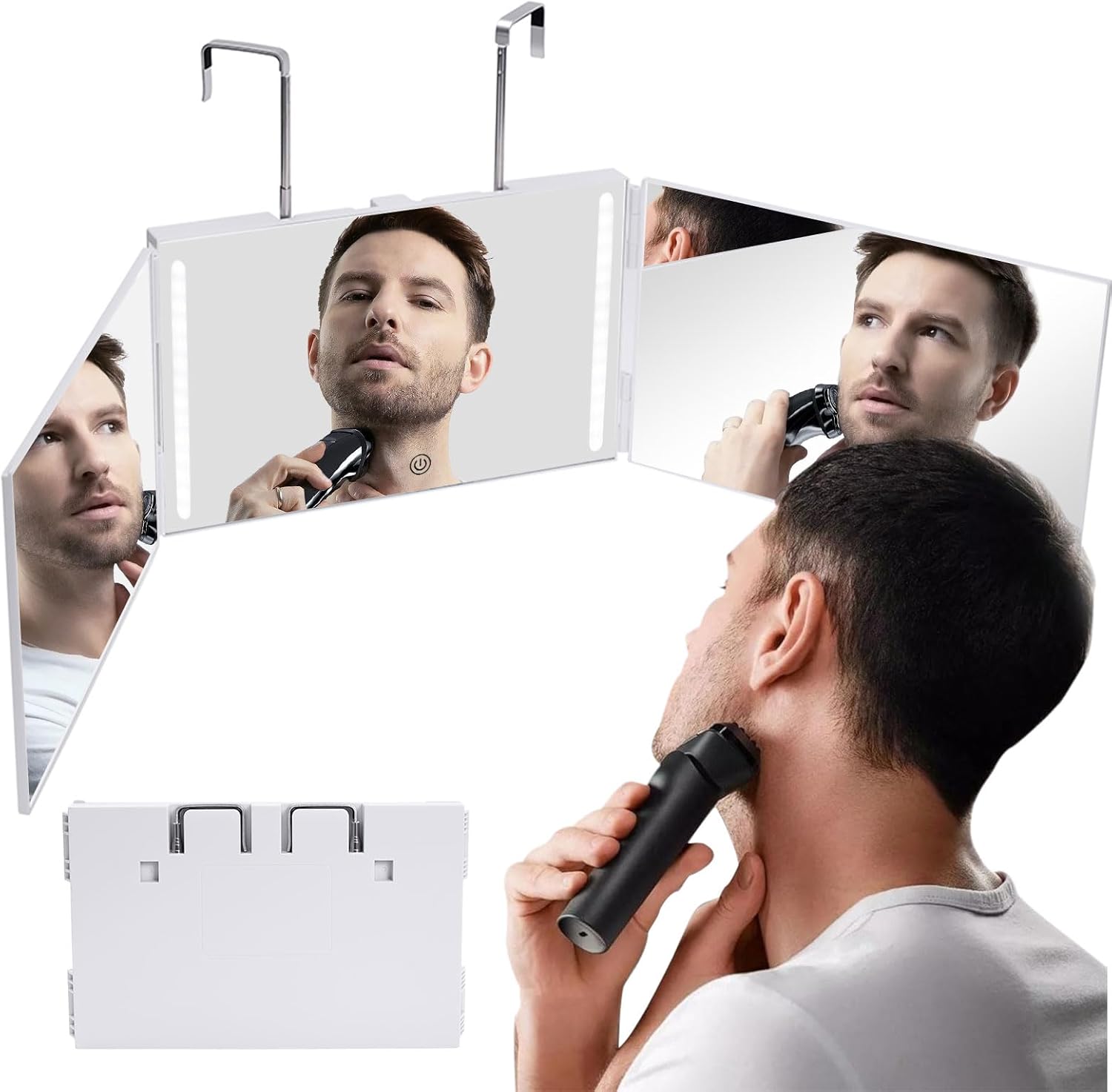 Miroir 3 Faces LED 360° - Pliable - Pour Rasage Et Maquillage - Noir - 93x19,5 Cm - Neuf