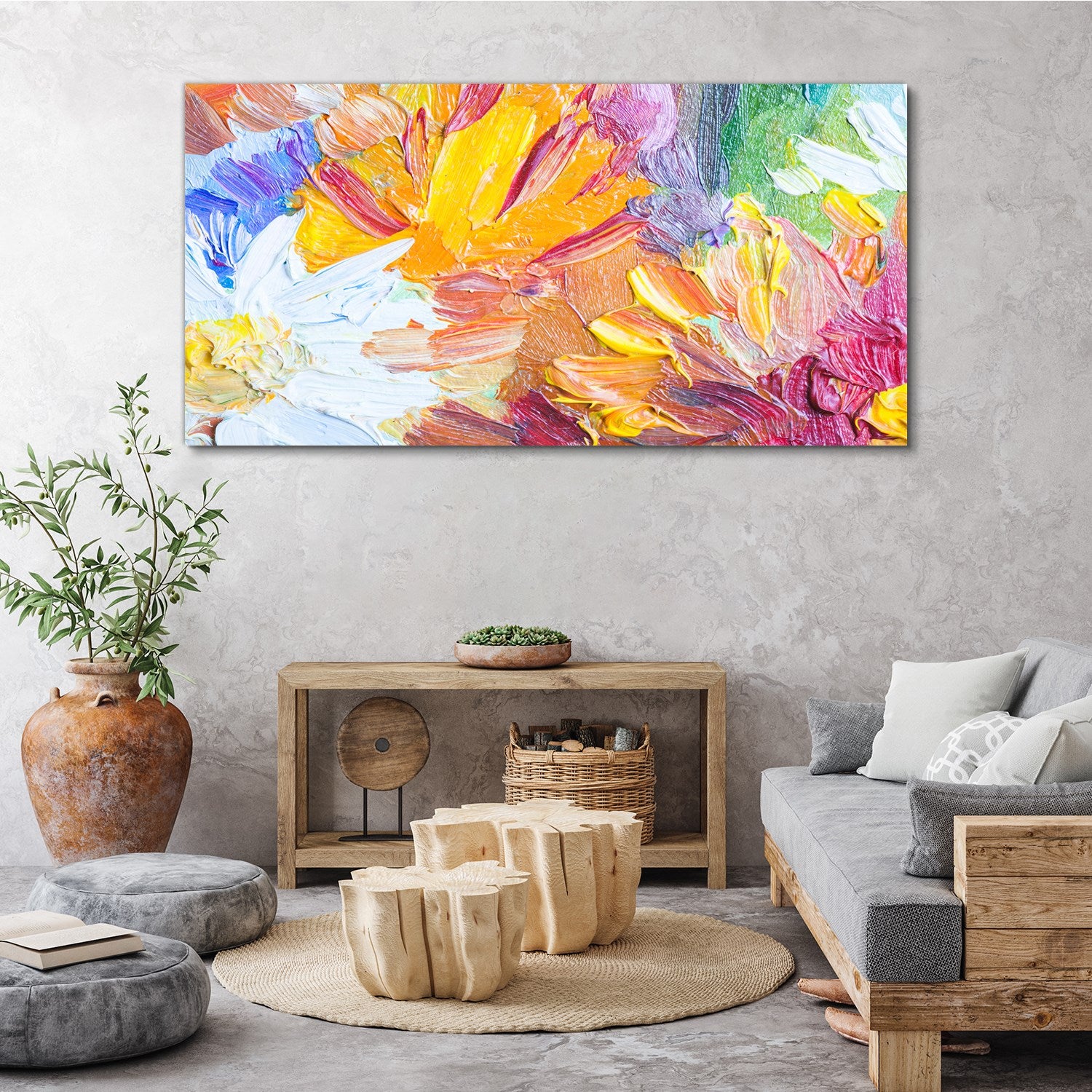 Impression sur Toile 140x70 cm Tulup – Tableau Décoration Murale pour Salon et Chambre, Prêt à Accrocher – Fleurs peintes - 4