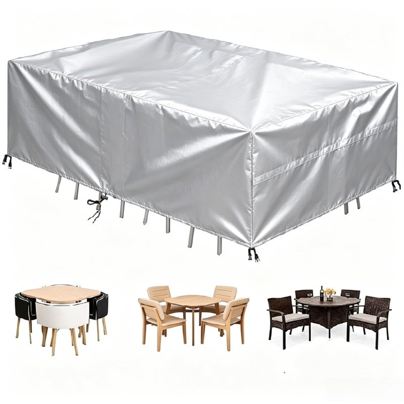 Husă de grădină argintie pentru masă și scaun, 100×100×85 cm, husă pentru mobilier de exterior Oxford 420D, impermeabilă, rezistentă la UV, argintie