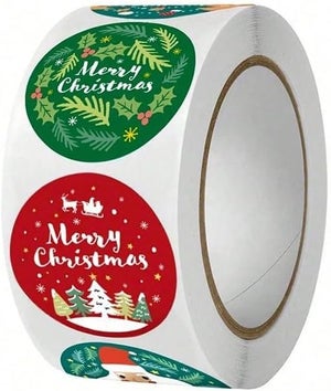 Autocollants De Noël Brillants - 2 Rouleaux De 500 Stickers Sapins - Imperméables Et Réutilisables