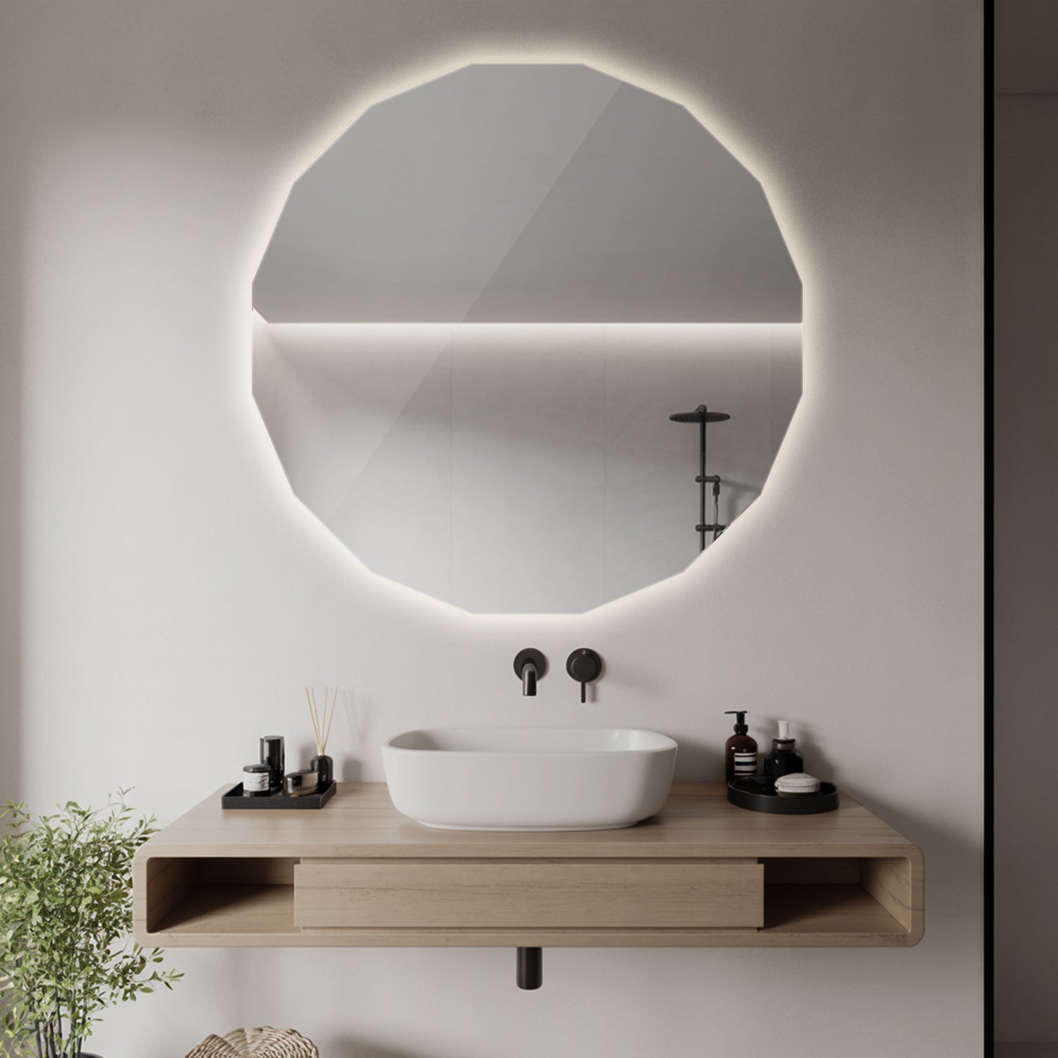 Miroir LED mural avec éclairage chaud décoratif et fonctionnel 80x80 cm ArtPrintCave - 8