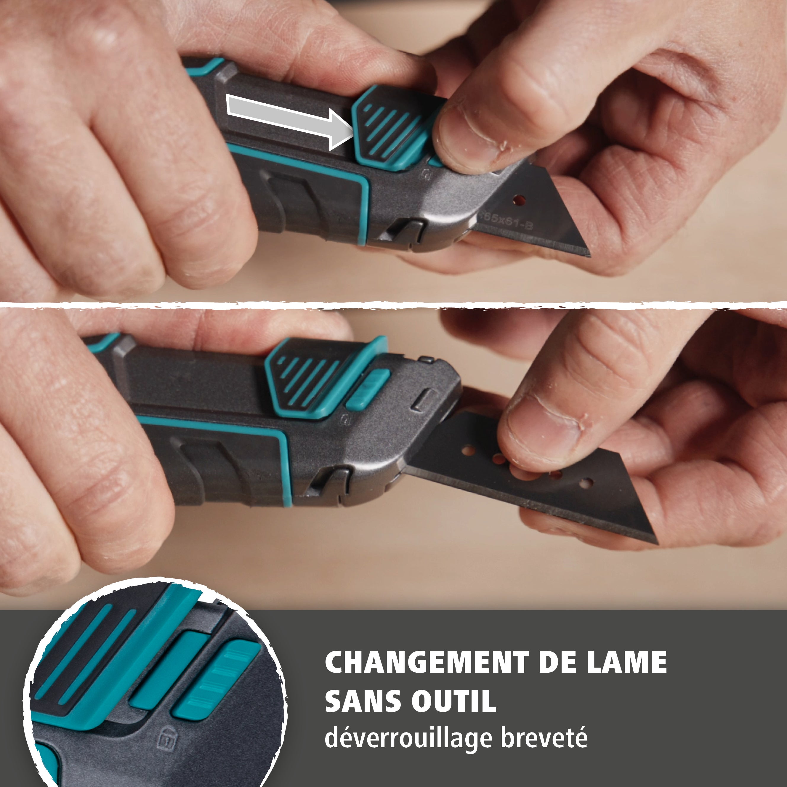 Kit de cutter de sécurité à lame trapèze PRO SAFETY avec étui - 1 cutter et 6 lames de rechange - wolfcraft 8669060 - 3