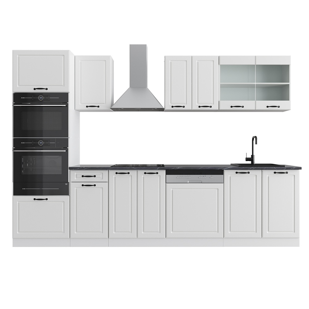 Vicco Cuisine Rline, 300 Cm Avec Armoire Haute, Pt Chêne, Blanc