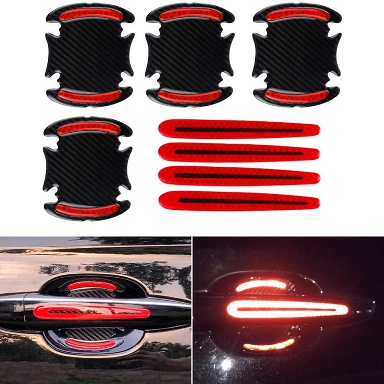 Lot De 4 Autocollants De Protection Anti-rayures 3D Super Rouges Reflechissants Noirs En Veritable Fibre De Carbone Pour Portieres De Voiture Rouge 98585804