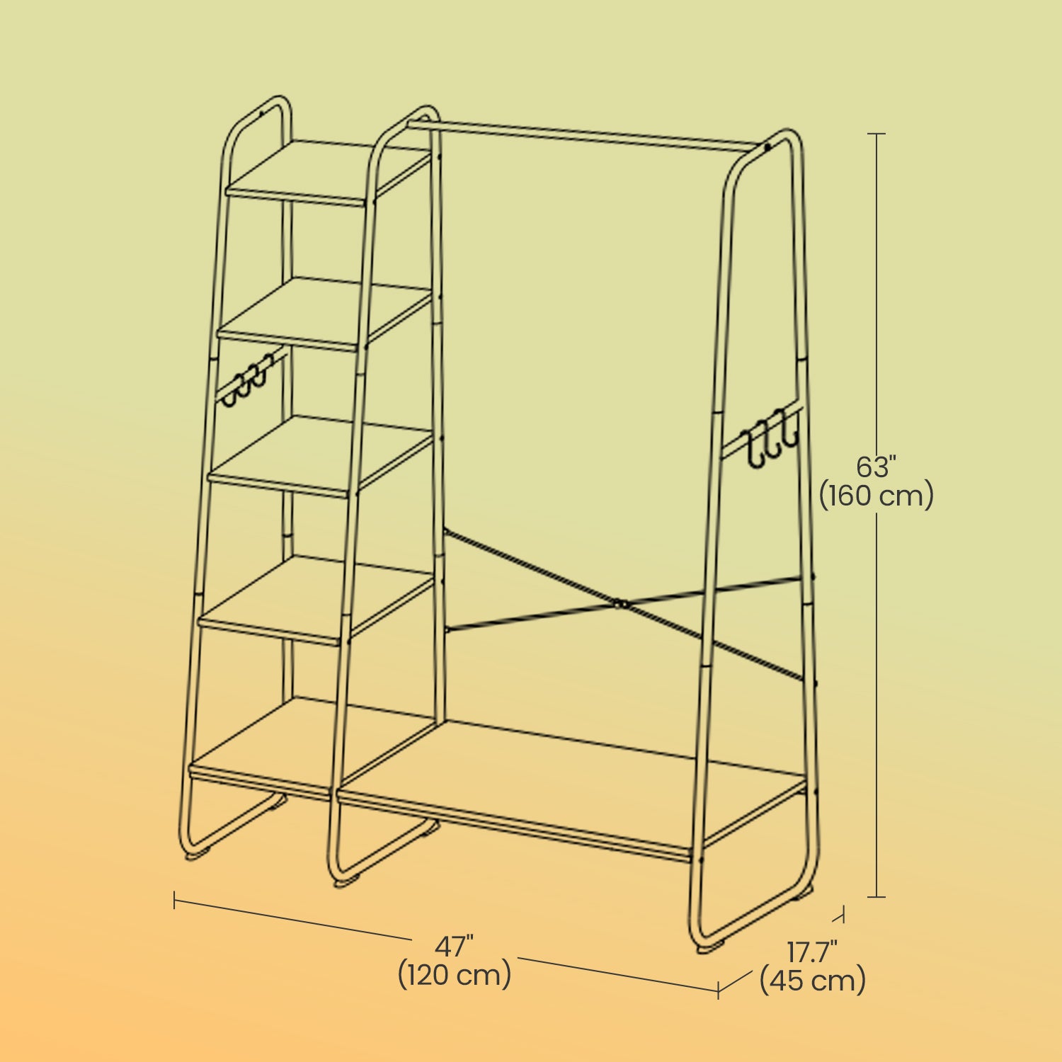 Portant à Vêtements avec Étagère à Chaussures et Rangement à 5 Niveaux, 6 Crochets Latéraux, Blanc - 5