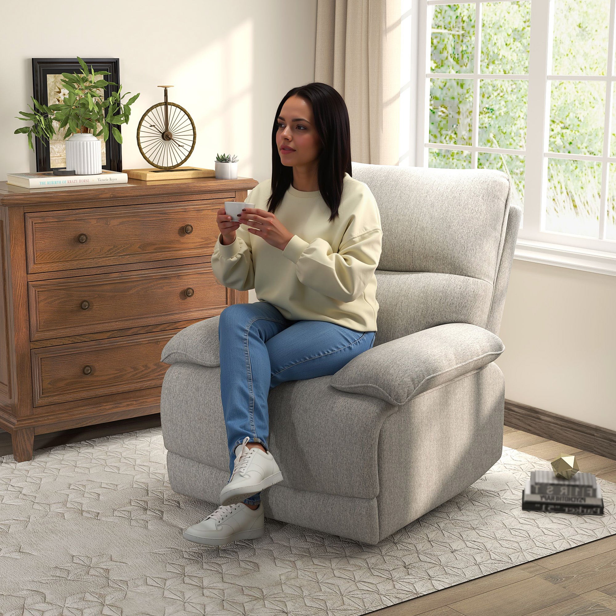 Fauteuil inclinable avec repose-pieds, supporte jusqu'à 160 kg, 89 x 98 x 101 cm, gris clair - 3