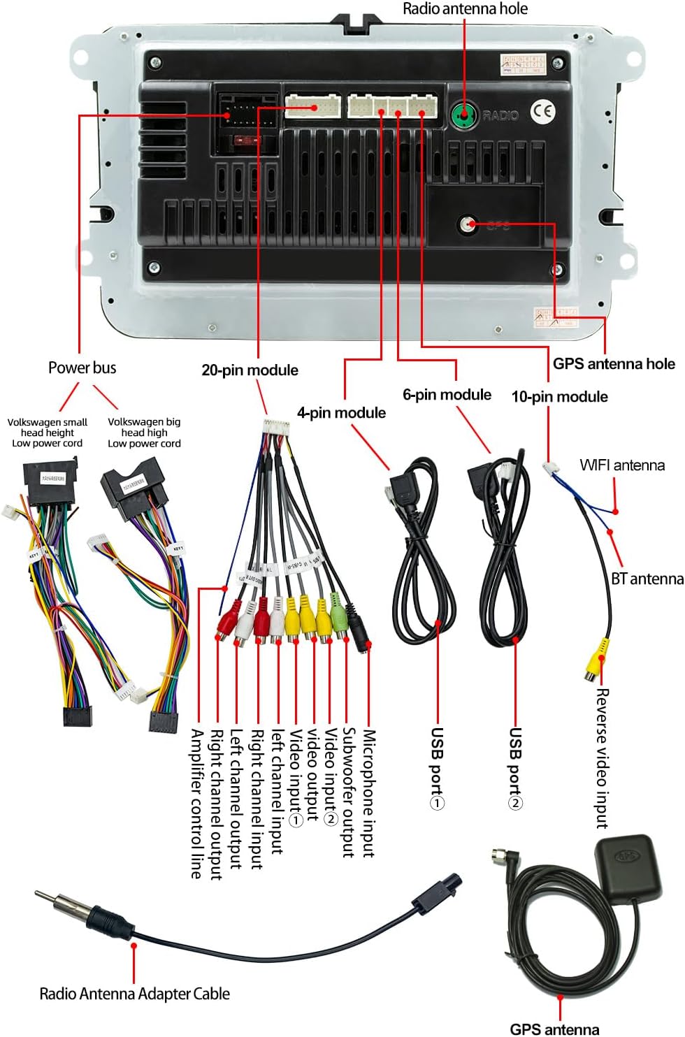 Autoradio Android 13 avec CarPlay pour VW Golf 5/6 Polo Skoda Caddy T5 Passat, radio 2 DIN avec écran 7 pouces, Bluetooth/USB/FM/RDS(2+64G) - 5