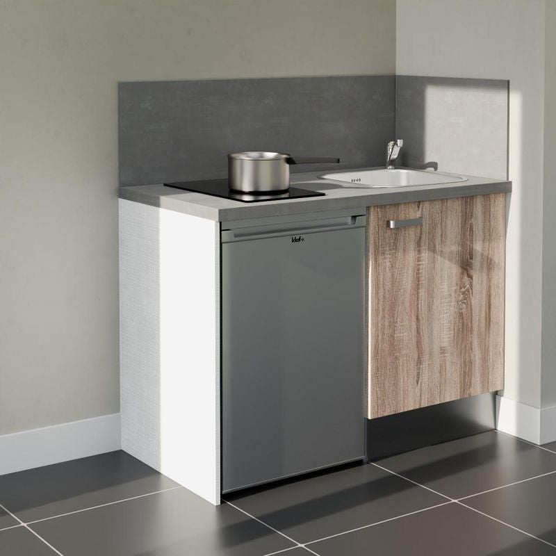 Kitchenette modèle K08 - Façades Bois - Plan de travail Gris béton ...