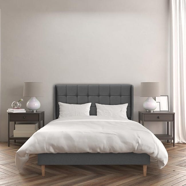 Estructura de Cama Tapizada con Cabecero, Base Tapizada para