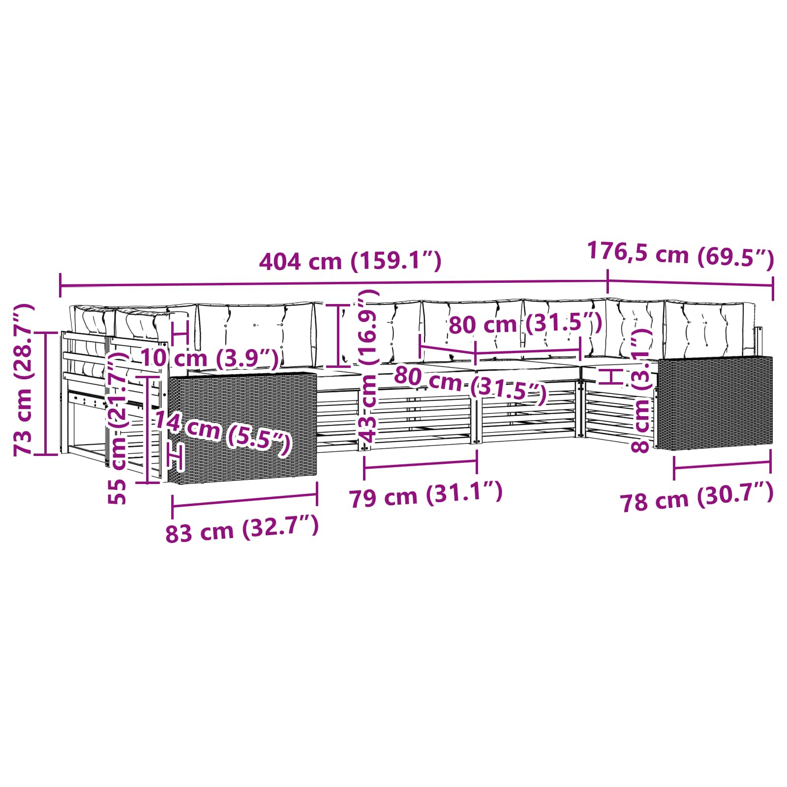 Ensemble de canapés d'extérieur, 7 pièces, naturel et beige, pour la terrasse - 7