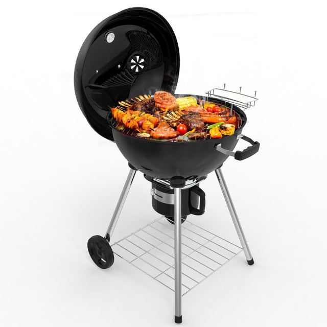 TEENO Ronde Barbecue Charbon de Bois 57 cm avec Couvercle, Idéal pour 4 à 12 Personnes