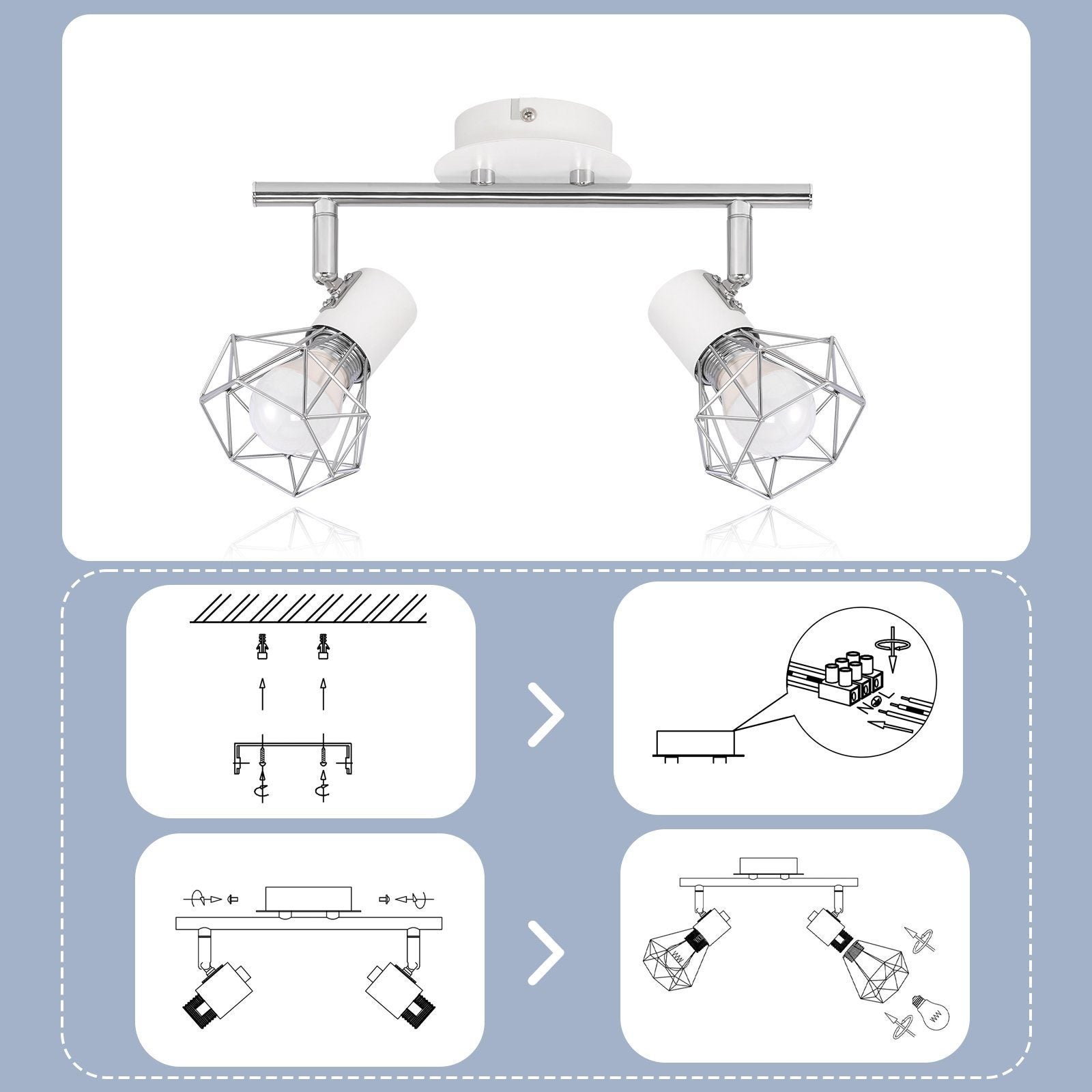 NETTLIFE 2 Focos de Techo Giratorios Interior Blanco Industrial Metal E14 Regulable 350° para Oficina Guardarropa Pasillo Baño - 4
