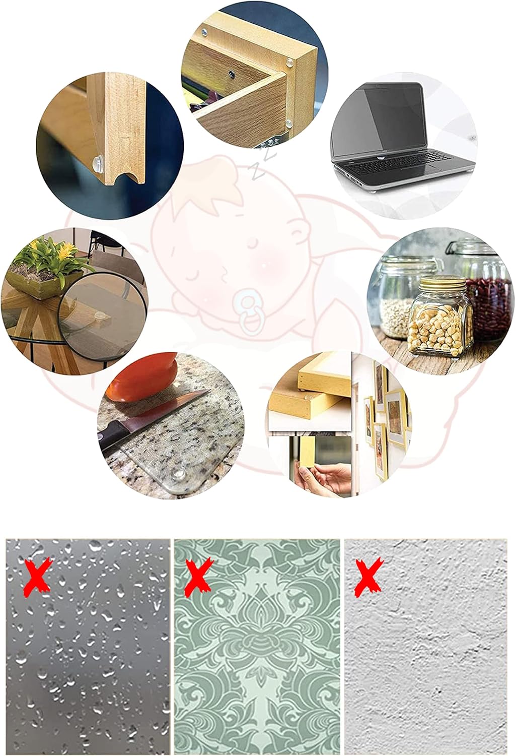 Tampon Porte Transparent en Caoutchouc, 150 Pièces Arret de Porte, Amortisseur Porte Placard, Butee de Porte Adhesive Murale pour Panneaux de Verre - 6