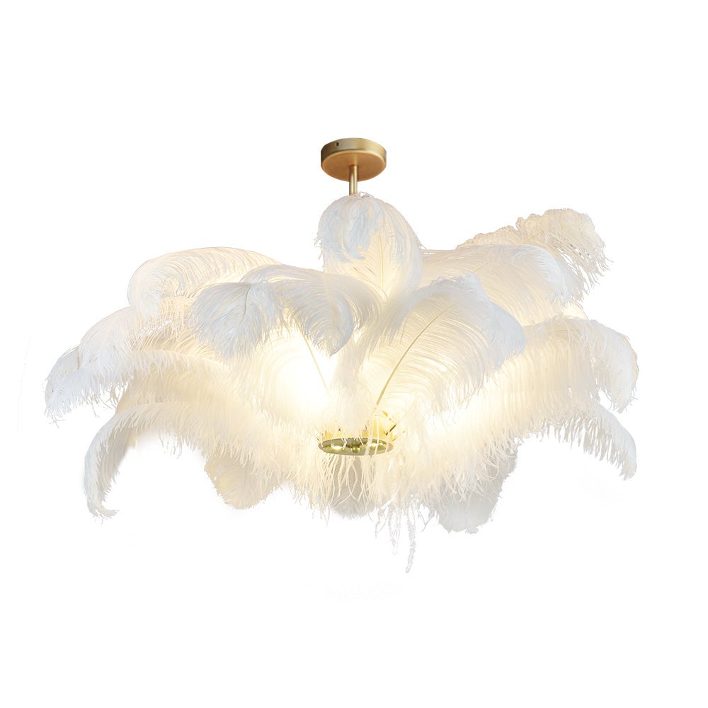 Lustre à plumes blanc Luminaire moderne en laiton LED pour chambre à coucher salon D110 cm - 2