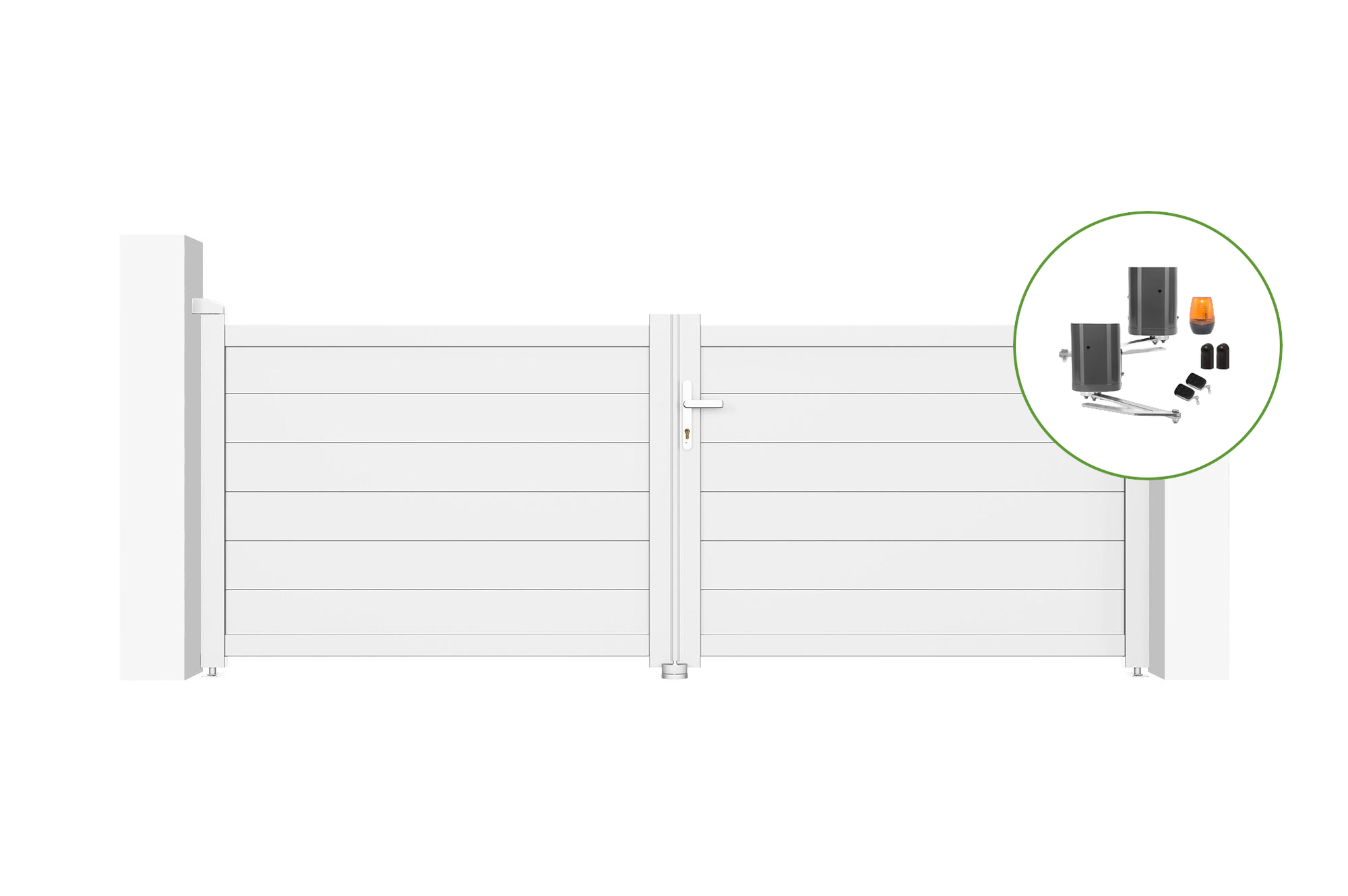 Biała elektryczna brama skrzydłowa EIGER 300B115 + napęd BUNKER B500