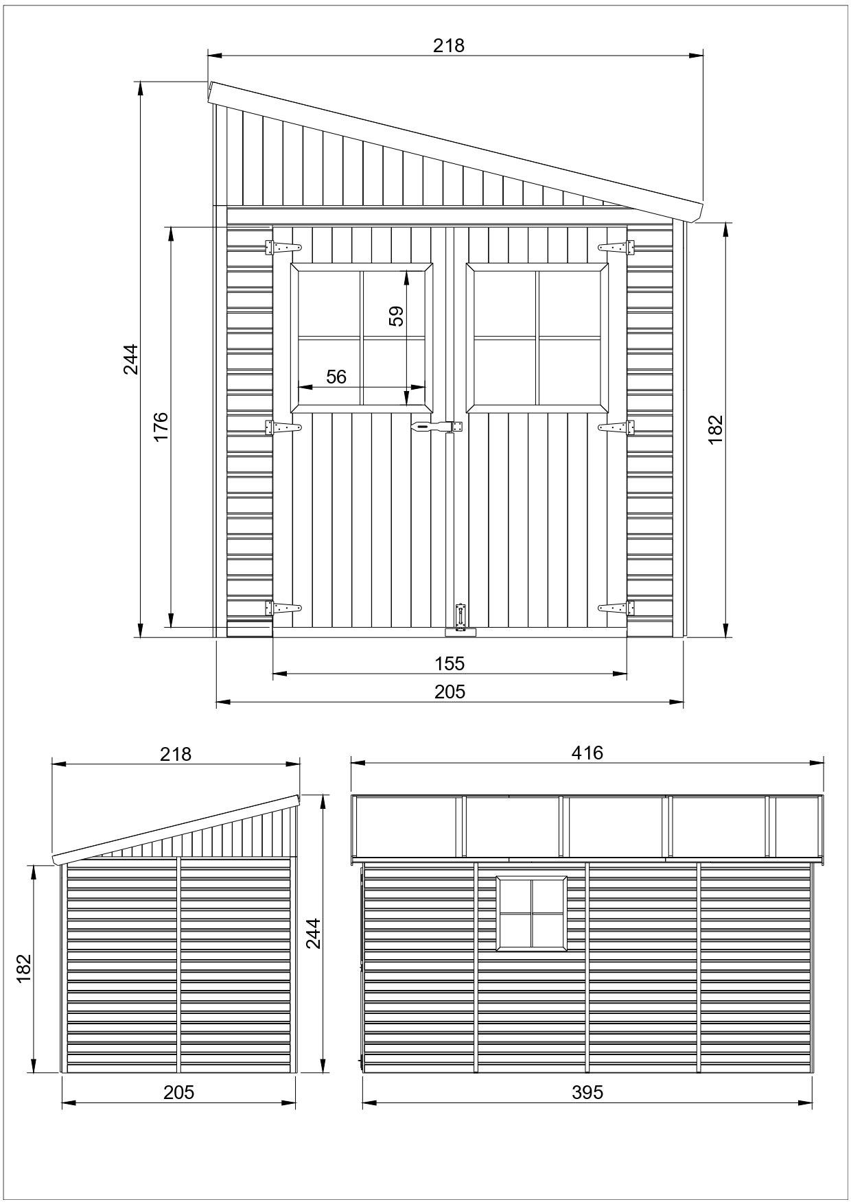 Abri de Jardin en Bois Naturel(avec paroi latérale) - Stockage extérieur avec fenêtres-H244x218x416 cm/8 m2, hangar en bois naturel - TIMBELA M340A - 9