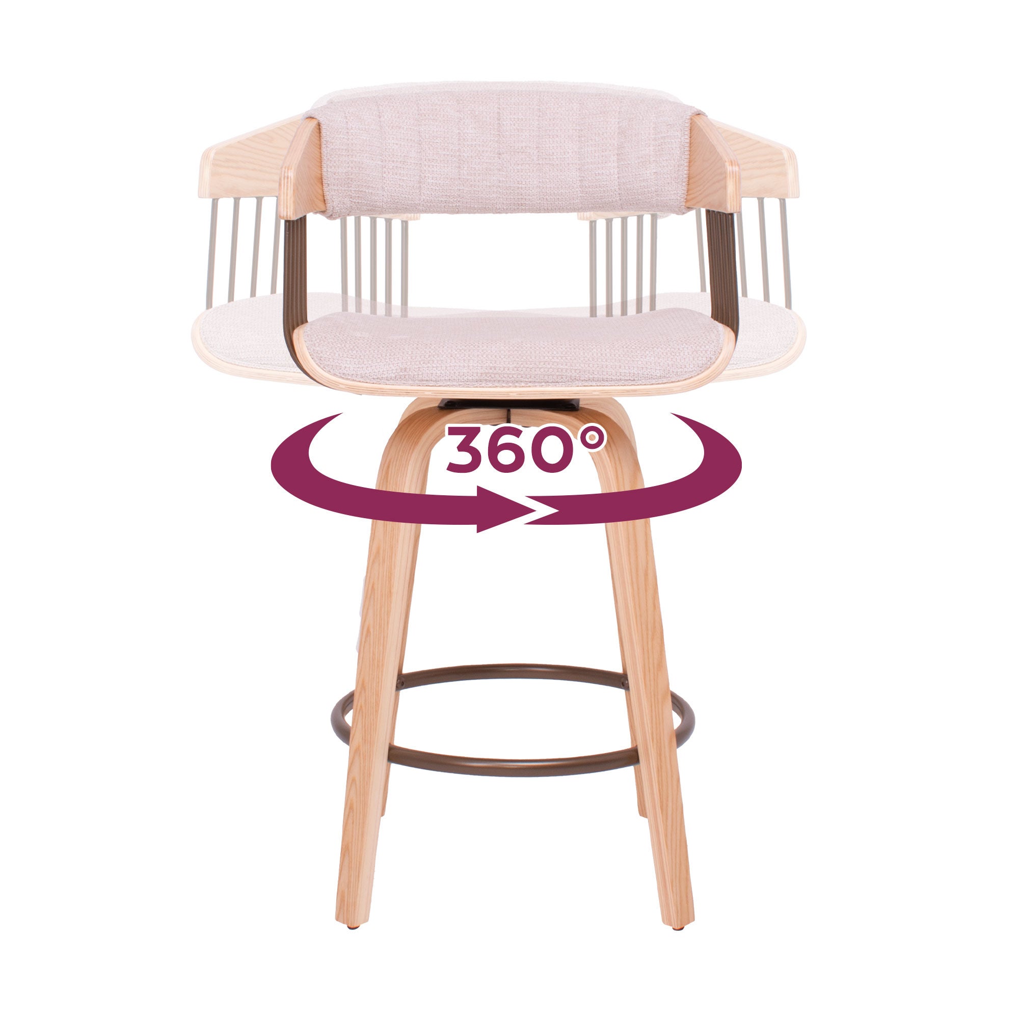 Colonia - Set 2 Sgabelli Imbottiti 49,5x92x37,5 cm Seduta Girevole in Legno Plywood e Tessuto Beige - 8