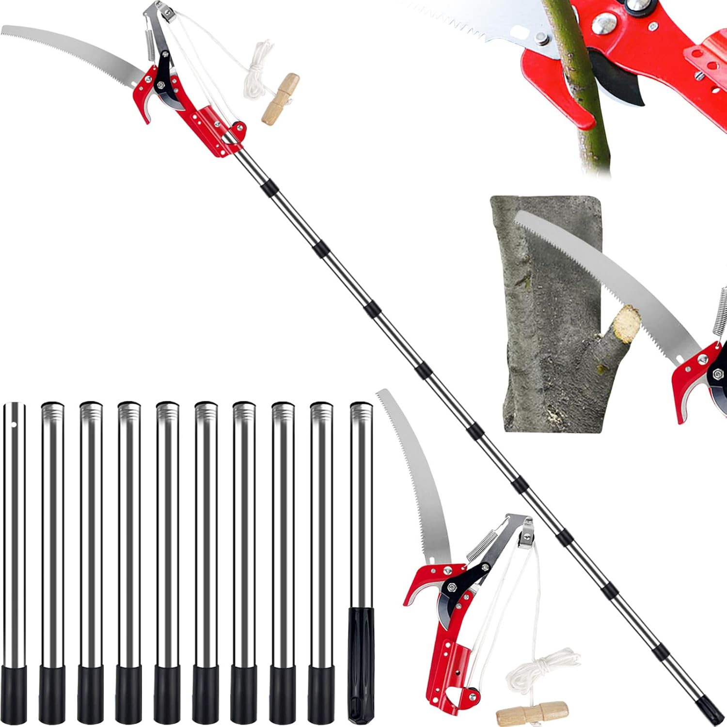 Troncarami telescopico con lama in acciaio al carbonio SK5, potatore telescopico 2 in 1, sega da potatura regolabile ed estensibile (82-408 cm), ces - 2
