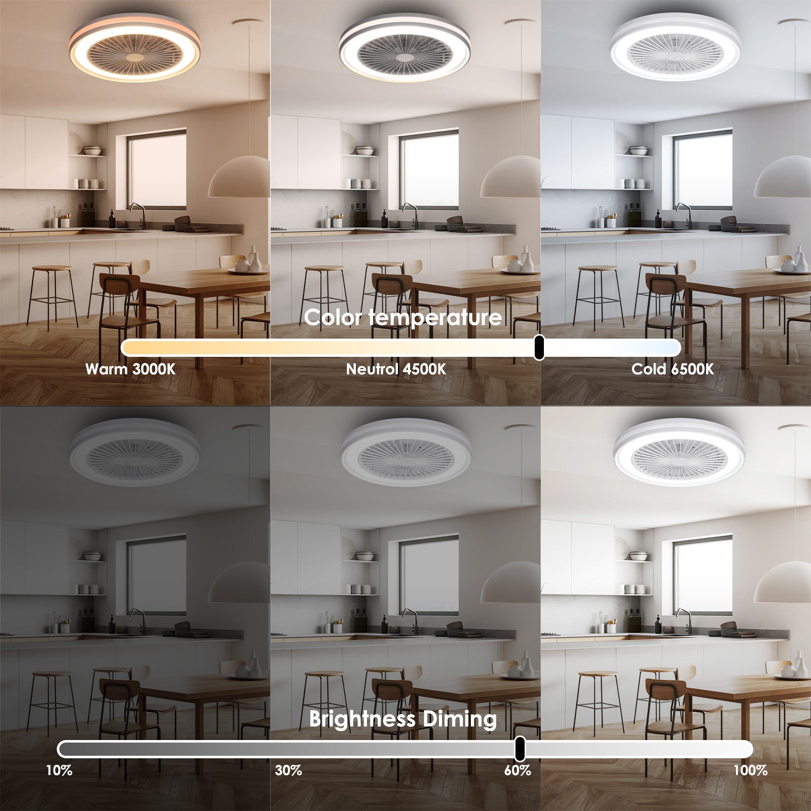 Ventilateur de plafond avec lumière, Moteur DC 20W, LED 40W, RGB 3000K-6500K, Vitesse du vent réglable par télécommande, Ø47CM - 2