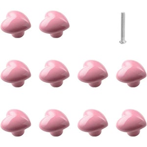 10 Pomelli Per Mobili In Ceramica A Forma Di Cuore - Colore Bianco, Per Armadi, Cassetti E Porte, Facili Da Installare