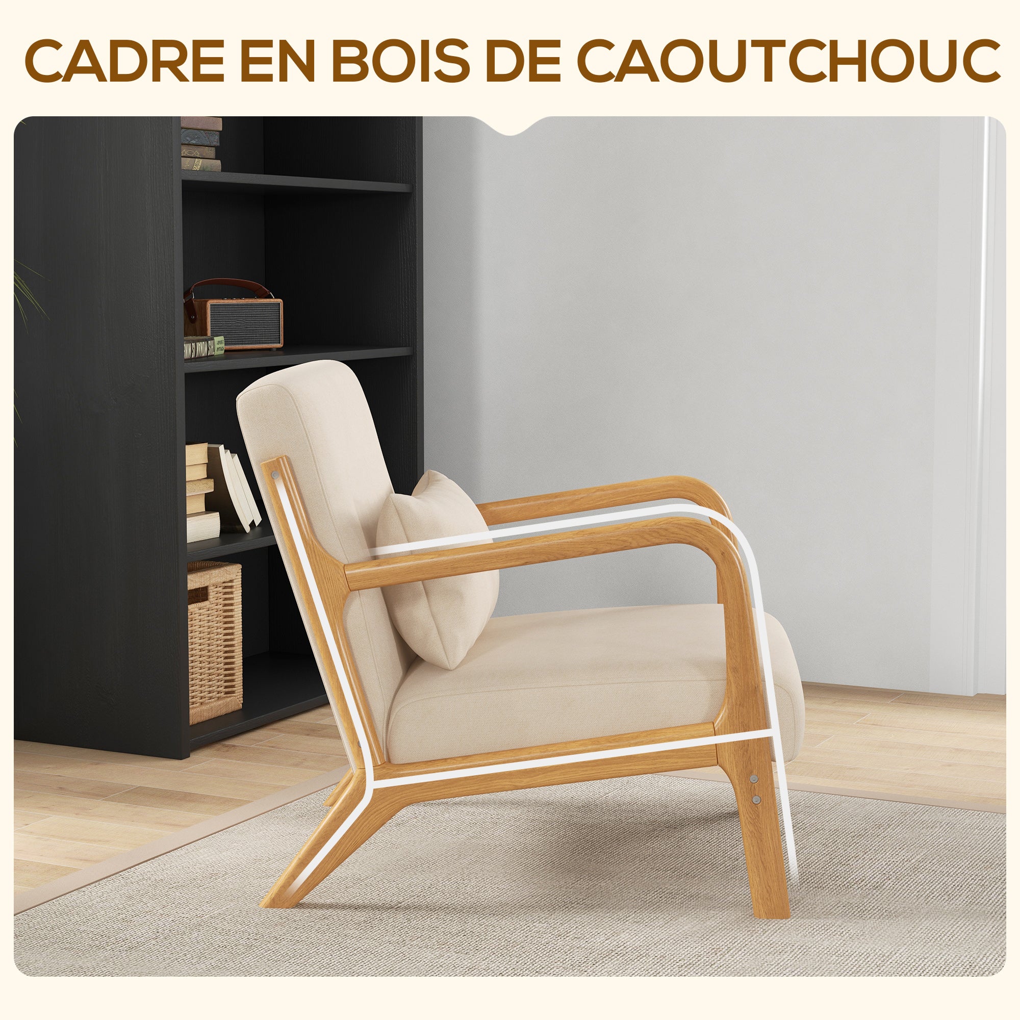Fauteuil de salon en bois et velours beige 1 place HOMCOM - 5