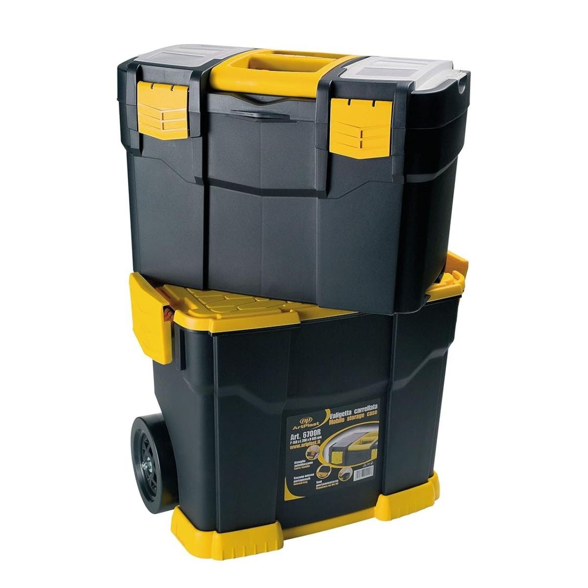 Carrinho de ferramentas móvel - 2 compartimentos modulares Caixa de ferramentas 2 rodas Carga de 70 kg Carrinho Art Plast - 3